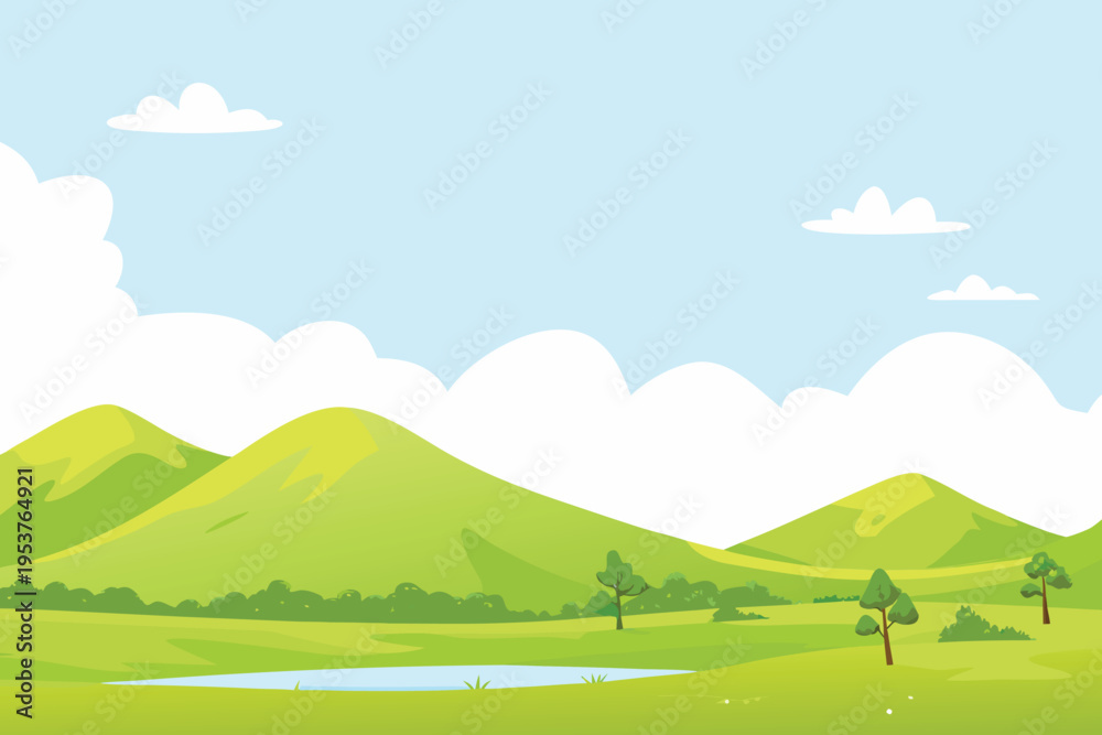 Fototapeta premium A serene landscape featuring rolling green hills and a blue sky