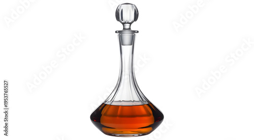 Glass Decanter Bottle with Liquid Isolated on White Background Elegant Beverage Container