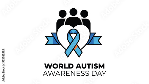 World Autism Awareness Day people with puzzle ribbon symbol support inclusion neurodiversity community campaign design isolated on light background