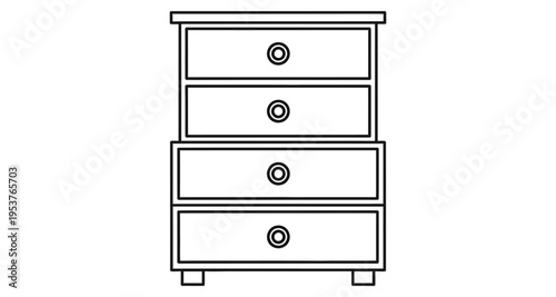 Chest of Drawers Line Icon Furniture Storage Unit with Four Drawers Simple Vector Illustration