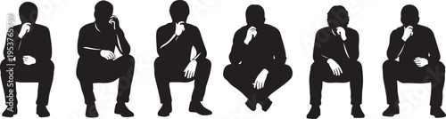 Silhouettes of businessmen sitting in various poses and thinking