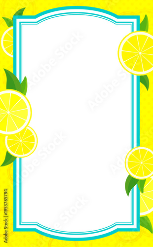 シンプルな輪切りレモン背景の水色フレーム2_縦