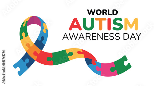 World Autism Awareness Day colorful puzzle ribbon symbol support acceptance inclusion neurodiversity campaign design isolated on light background