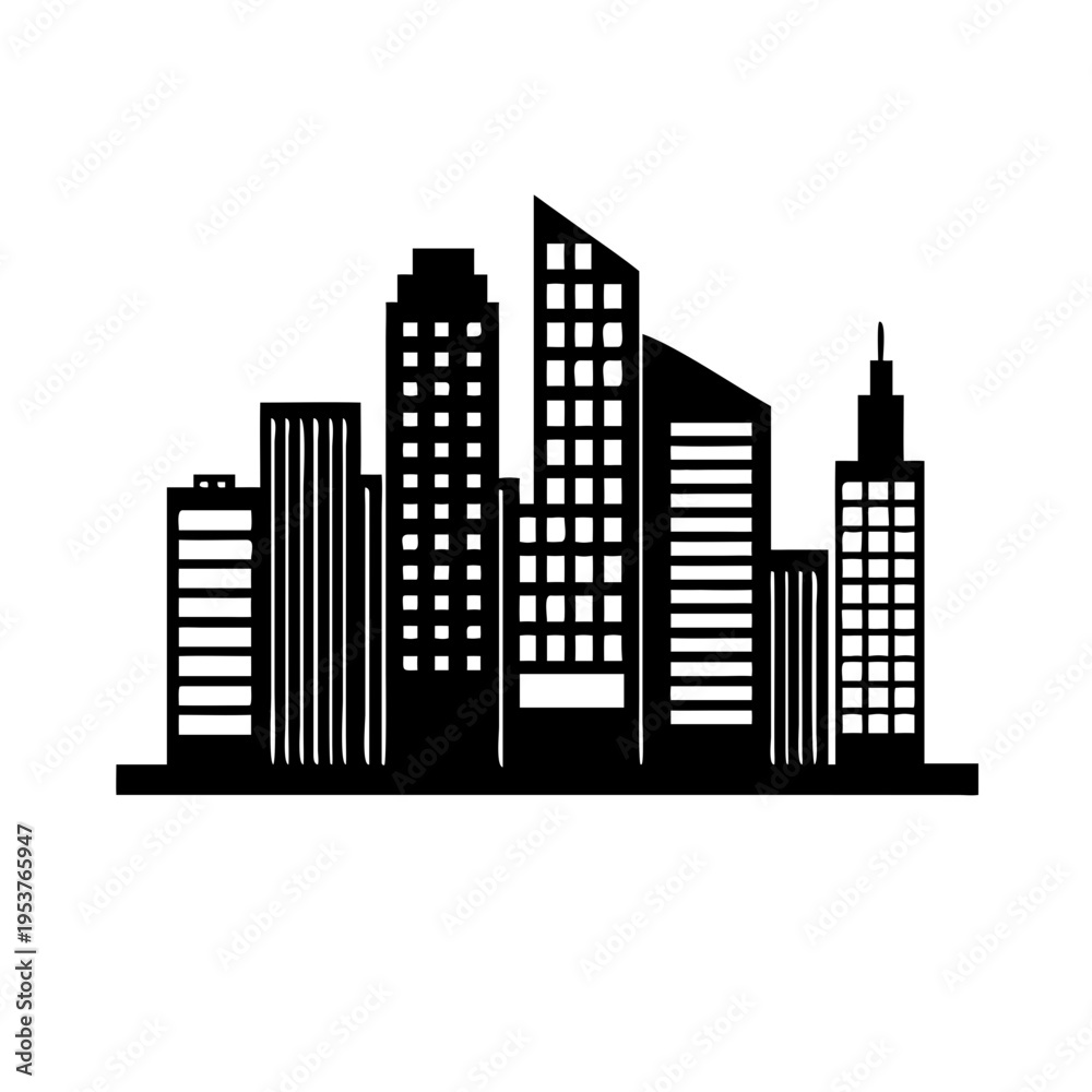 Fototapeta premium Black silhouette of a modern city skyline.