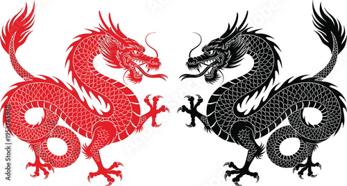 Red and black dragon silhouettes facing each other red dragon mythical creature