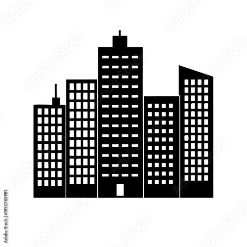 A black silhouette of city skyscrapers.