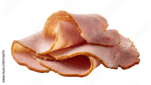 Foto Delicious thinly sliced deli ham, perfectly curled and stacked, a savory meat pr