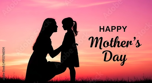 Silhouette of mother and child celebrating mother's day at sunset