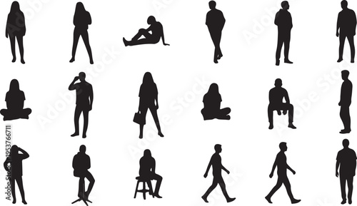 Collection of various human silhouettes in different poses and actions