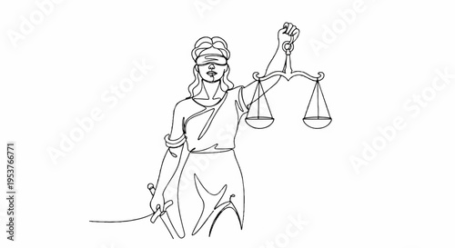 Justitia the goddess of justice holding scales and sword symbolizing law and order blindfolded standing confidently representing fairness and equality