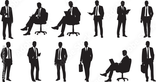 Silhouettes of Business People in Various Professional Poses and Attitudes