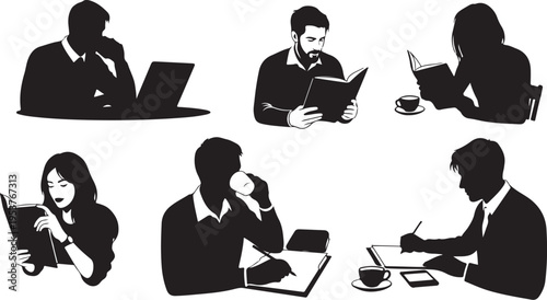 Silhouettes of business professionals working in office settings together