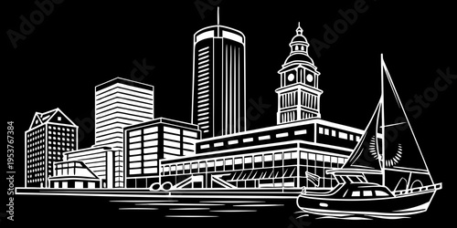 USA, US, U.S, United States - Baltimore skyline harbor minimal svg clean vector architecture 

