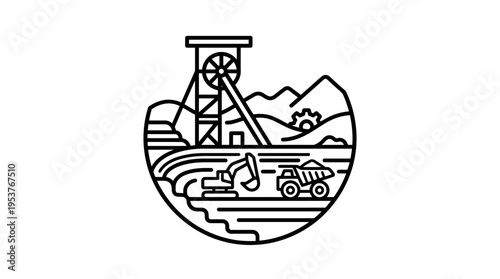 Mining Industry Emblem in Minimalist Style