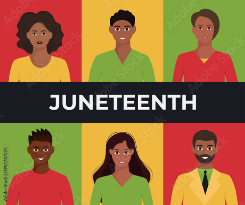 Celebrating Juneteenth banner. Freedom Day June 19 design concept. Flat vector illustration.