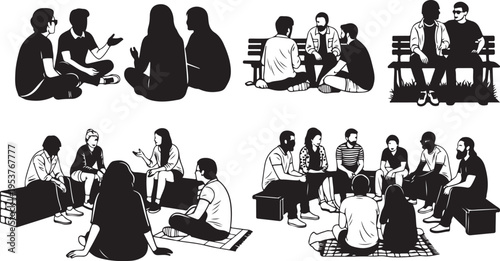 Diverse groups of people socializing and communicating together