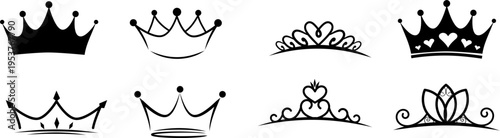 Crown Icon Set, Royal King Queen Crown Symbols Collection, Luxury Gold Crown Icons, Premium Royalty Vector