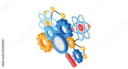 Conceptual illustration depicting scientific analysis, research, and technical systems design