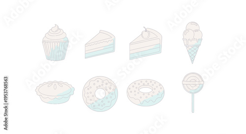 Delightful pastel illustration of various desserts, perfect for food-related projects