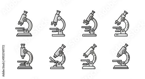 Illustration featuring various microscope designs for scientific and research purposes