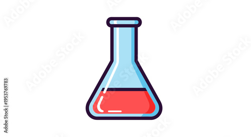 Illustration of a laboratory flask with red liquid used in chemistry experiments or research