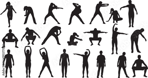Collection of various human silhouettes in different poses and actions