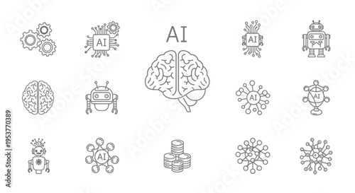 Conceptual outline illustration of artificial intelligence and machine learning in simplistic form