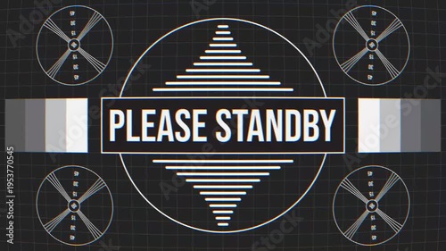 Retro TV test pattern please stand by screen suitable for showcasing broadcast standby or vintage television interruptions in presentations, videos, or graphics related to media and technology