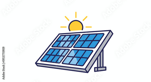 Illustrated solar panel generating power from the sun for sustainable energy