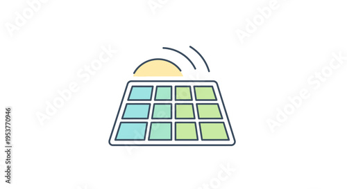 Illustration depicting a solar panel, sun, and energy generation for sustainable power.