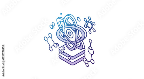 Illustration depicting atom structure and data storage, ideal for scientific and technological