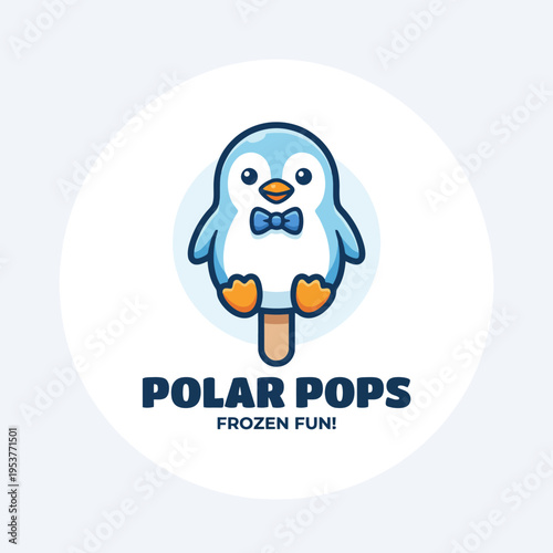 This delightful logo features a cute penguin holding a colorful popsicle, exuding a sense of fun and playfulness perfect for a frozen treats brand appeal.