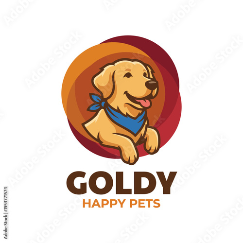 Obraz na płótnie This logo features a cheerful golden retriever dog wearing a blue bandana, symbolizing happiness and companionship, making it perfect for pet-related businesses or services