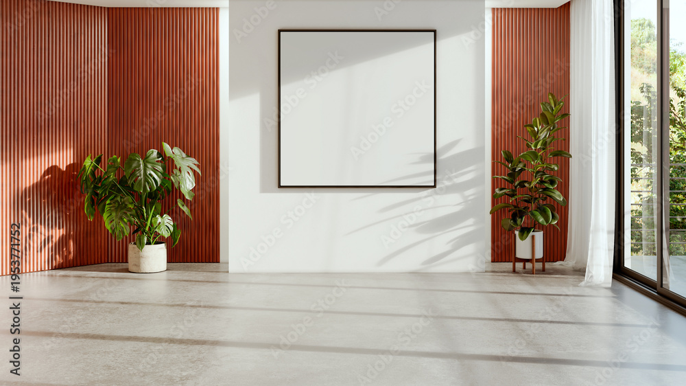 Naklejka premium Large luxury modern bright interiors Living room mockup illustration 3D rendering Generated Color Image