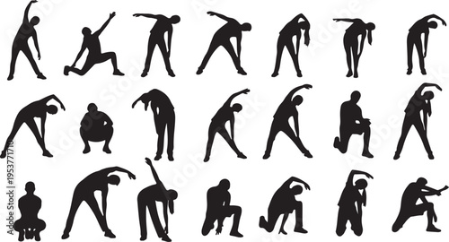 Collection of black silhouettes of people in various poses