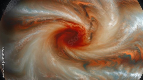 Close-up of Jupiter's Great Red Spot swirling in slow motion