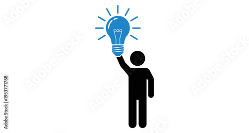 Person Holding Blue Light Bulb Above Head Concept of Idea Generation Stock Icon