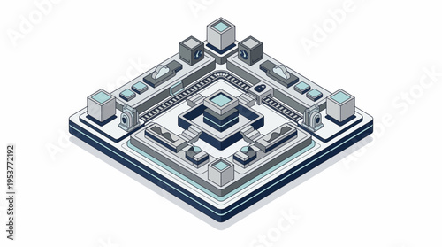 Isometric illustration of a futuristic microchip.