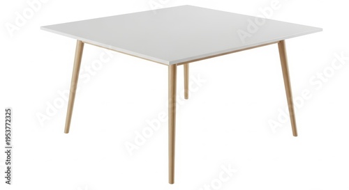 Wallpaper Mural A versatile and minimalist square dining table, crafted with a crisp white surface and elegant light wooden legs, perfect for modern living spaces and functional design Torontodigital.ca