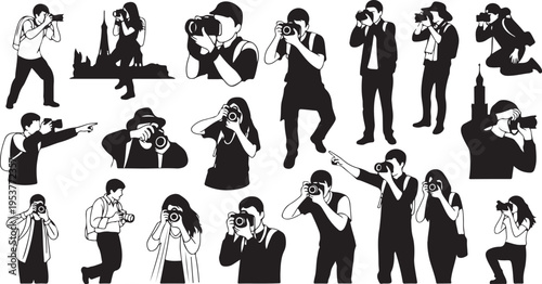 Photographers at work capturing moments in various poses and settings