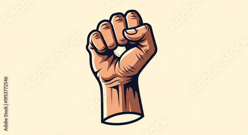 Raised fist symbol of solidarity and resistance, hand gesture of power.