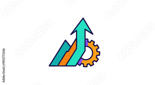 Business growth analysis with gear and upward arrow, financial progress concept visualized