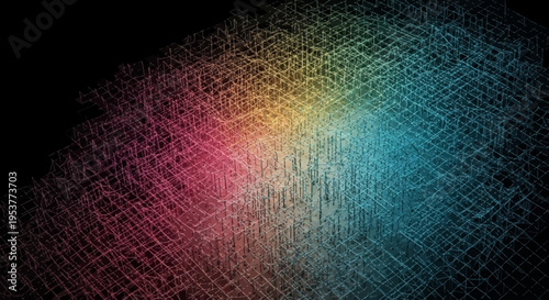 Abstract illustration of a colored grid pattern with a gradient effect on a dark background