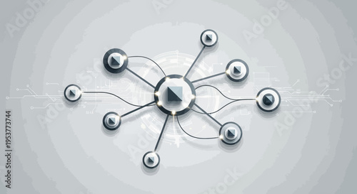 Abstract illustration of a digital network with interconnected nodes and futuristic design