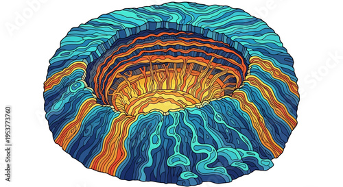 Abstract illustration of a layered celestial body with a fiery core design
