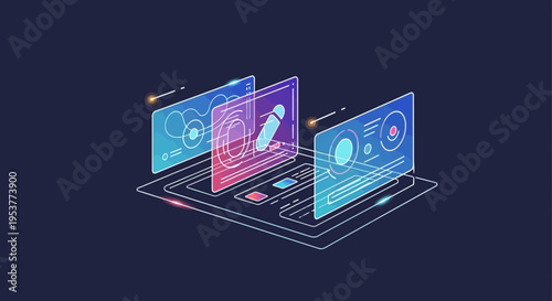 Abstract illustration of data visualization and digital interface design on a laptop screen