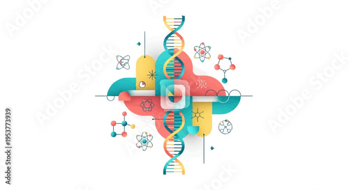 Abstract illustration of dna structure with scientific molecular diagrams for medical science