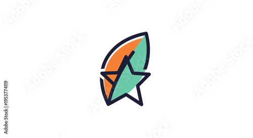 Abstract illustration of a star and a surfboard design, minimal and colorful graphic