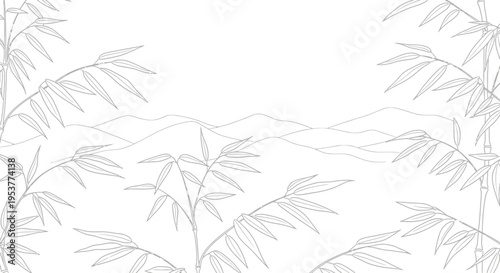 Elegant Bamboo Stems and Leaves in Minimalist Style.