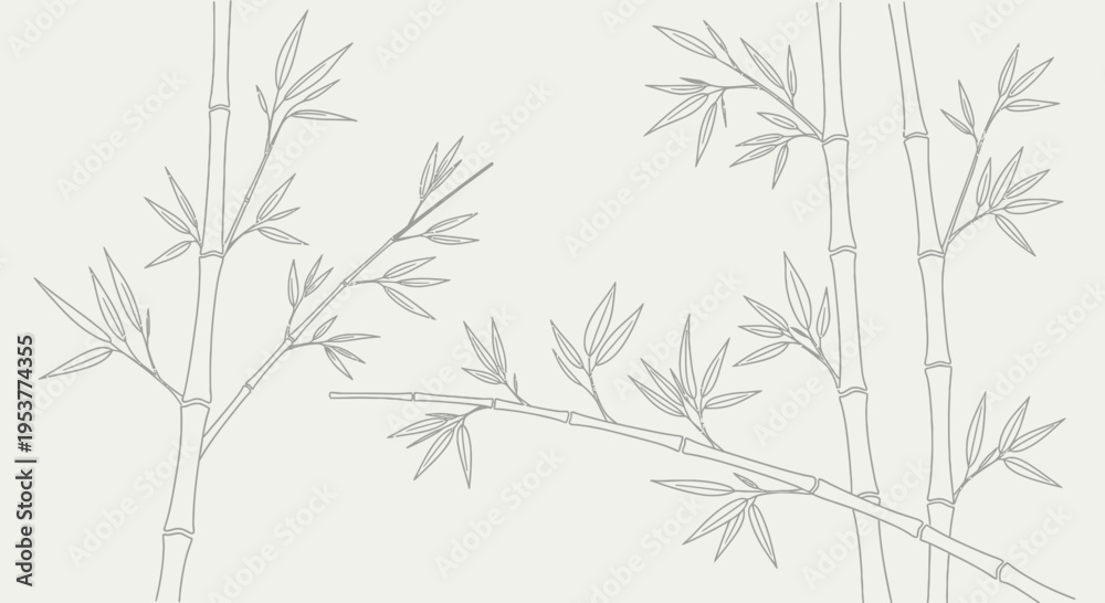 Obraz premium Elegant White Bamboo Stalks and Leaves Illustration.